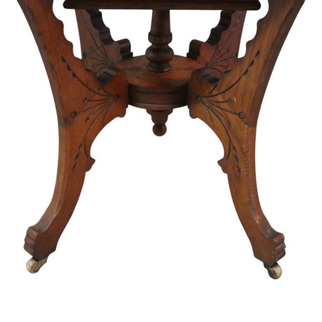Antique Rj Horner Attr. Chip Carved Oak Table With Casters C1920 For Sale - Image 6 of 11