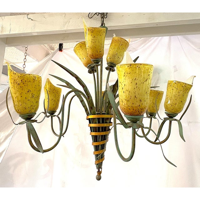 Vintage Eurofase 'Cala Lily' Art Glass 9-Light Chandelier For Sale - Image 9 of 16