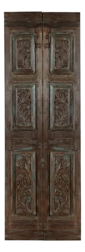 Vintage Floral Carved Wood French Doors | Reclaimed Wood Hinged or Sliding Doors 80x28
