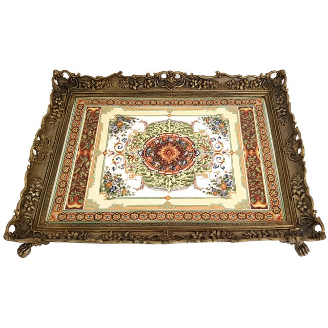 Tray Porcelain Brass Ormolu For Sale - Image 10 of 12