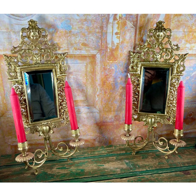 Napoleon III Double Wall Sconces with Beveled Mirrors in Gilt Bronze, Set of 2 For Sale - Image 11 of 15