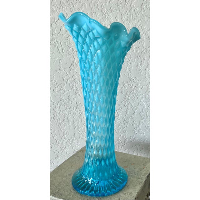 1900 - 1909 Circa 1906 Northwood Glass “Diamond Point” Aqua Swung Vase, Wheeling, West Virginia For Sale - Image 5 of 18