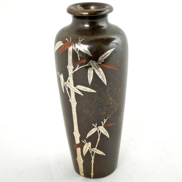 Japanese Miniature 19th C Japanese Silver and Copper Inlaid Bronze Vase Signed For Sale - Image 3 of 7