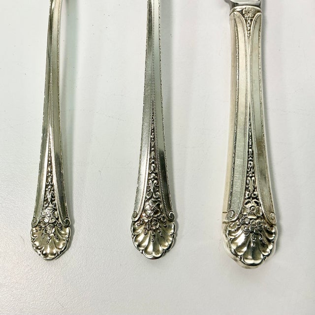 1935 Vintage Hollywood Regency Neoclassical Royal Windsor Sterling Silver Flatware - Set of 71. For Sale - Image 9 of 18