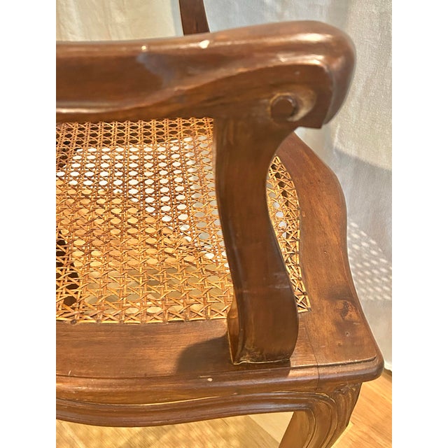 Brown 1920s Italian Hand-Carved Walnut Louis XV Double-Caned Armchair For Sale - Image 8 of 15