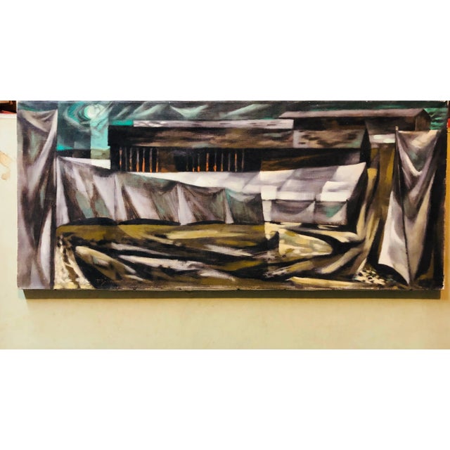 Oil Painting Mid 20th century, signed P. Zimmerman Reminiscent of the Mid Century Social Realist and WPA works of Ben...