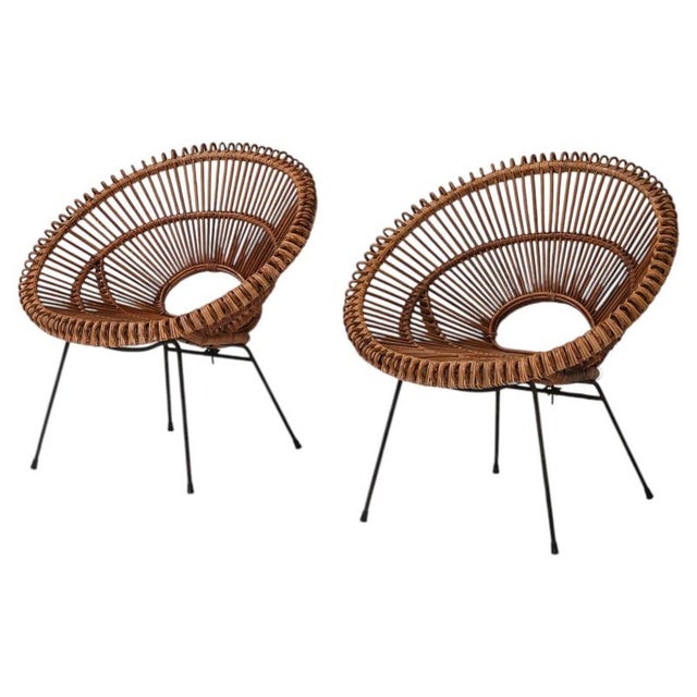 Rattan Chairs by Janine Abraham & Dirk Jan Rol for Rougier, France, 1956, Set of 2 For Sale - Image 15 of 15