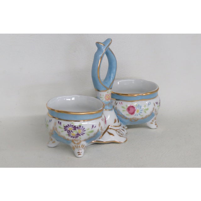 Limoges China Double Open Salt Cellar With Handle Vintage Hand Painted 4696b For Sale - Image 11 of 15