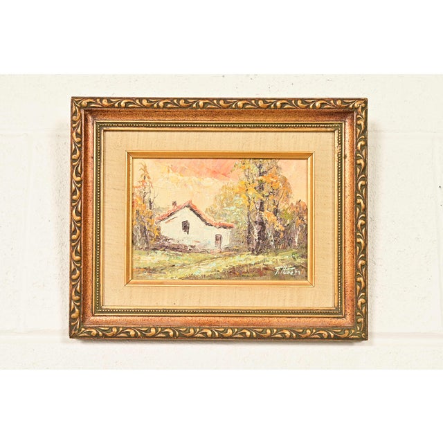 Original Artist Signed Impressionist Rural Landscape Oil on Canvas Painting of Cottage in Carved Giltwood Frame For Sale - Image 12 of 12