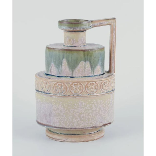 P. Garnier, Enghien, French ceramicist. Ceramic jug. Art Deco style. Polychrome crystal glaze. 1920/30s. Marked. Perfect...