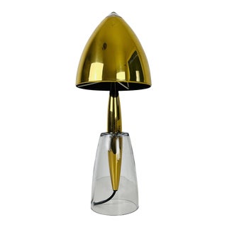 Mid Century Solid Glass and Brass Shade Table Lamp, 1960s For Sale