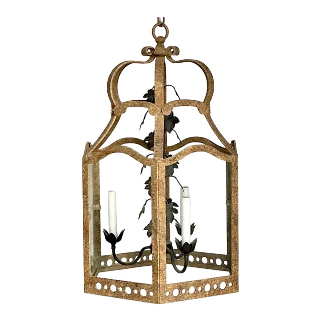 Vintage Iron and Glass Ivy Lantern For Sale