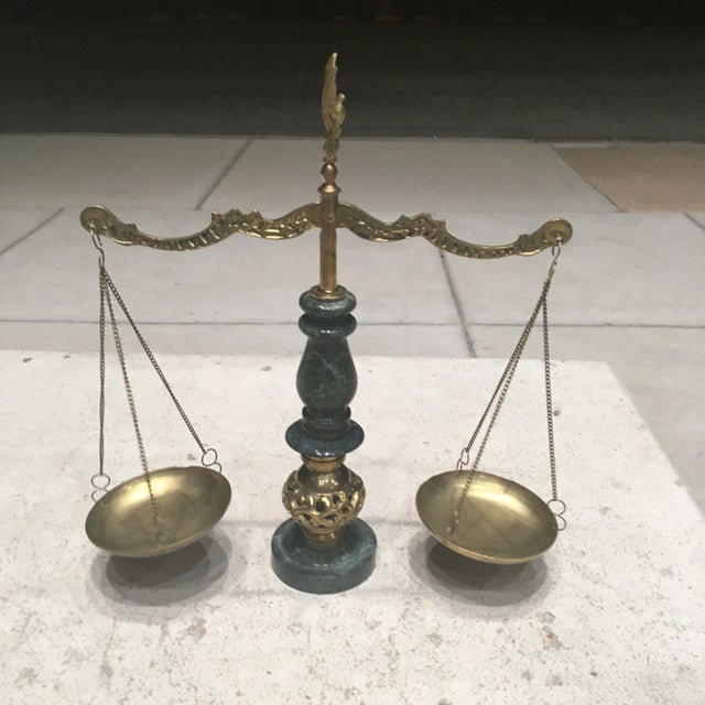 1940s 1940s Japanese Green Marble & Bronze Scales of Justice For Sale - Image 5 of 13