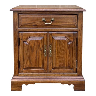 1980s Ethan Allen Canterbury Collection Chippendale Oak Nightstand For Sale