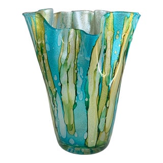 Large Vintage Art Glass Handkerchief Vase For Sale