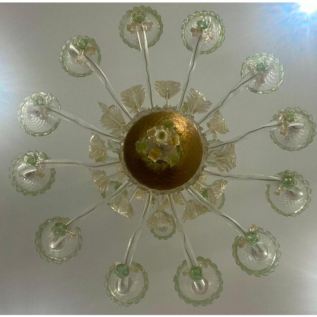Green and Gold Murano Glass Chandelier, 1990s For Sale - Image 4 of 14