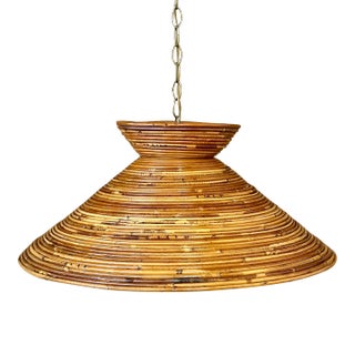 Vintage Sculptural Coiled Rattan Bell Form Pendant Light For Sale