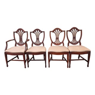 Vintage Drexel Hepplewhite Style Carved Shield Back Dining Chairs - Set of 4 For Sale