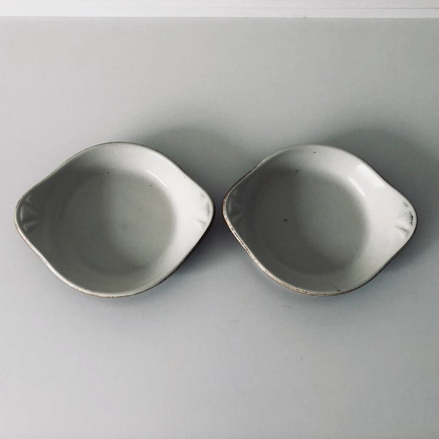 Vintage Set of 2 Brown and off White Oven Dishes , 8"L X 6.5" W X 1.5"H , Makers mark reads " PDQ 4538 USA" Minor age wear...