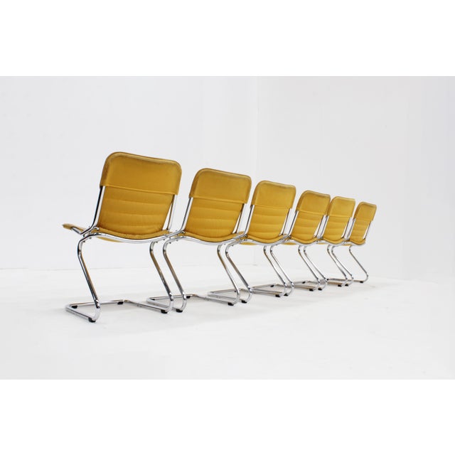 Vintage Chrome and Leather Dining Room Chairs, 1970s, Set of 6 For Sale - Image 6 of 9