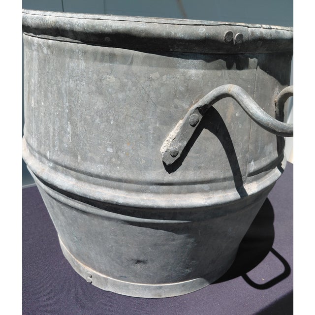 1930s Vintage Belgian Galvanized Dolly Tub With Handles Planter For Sale - Image 5 of 10