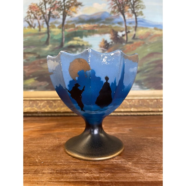 1970s Vintage English Hand-Painted Pedestal Vase With Scenic Silhouette, Marked Made in England For Sale - Image 5 of 10