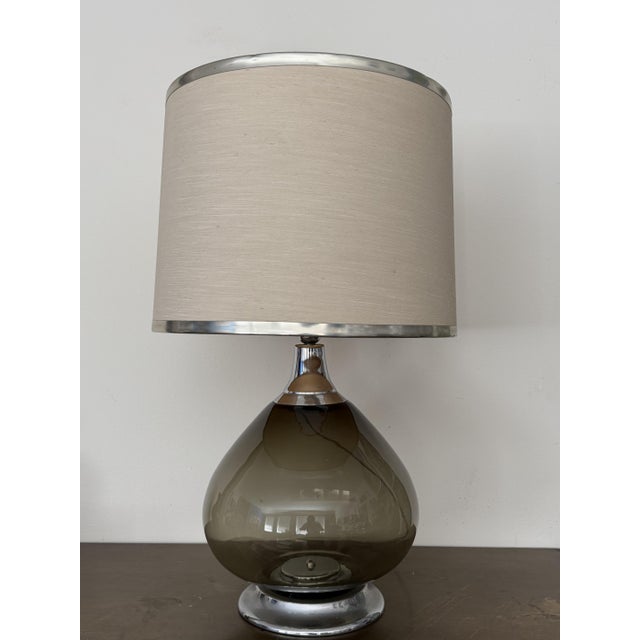 1980s Vintage Italian Smoked Glass and Chrome Table Lamp, 1980s For Sale - Image 5 of 18