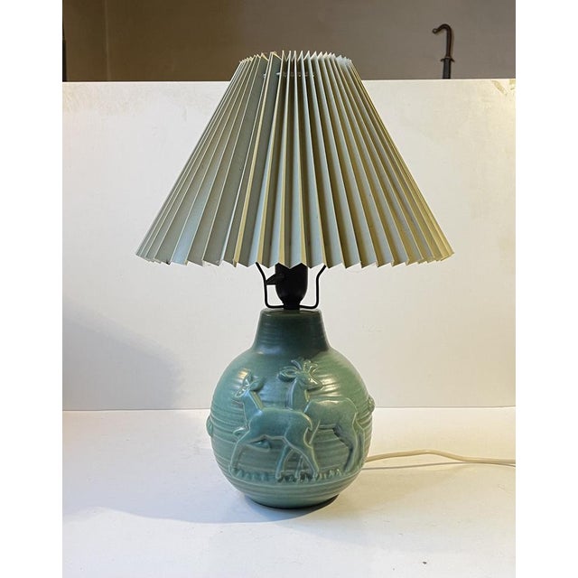 Aqua Celadon Green Glaze Ceramic Table Lamp from Michael Andersen & Son, 1940s For Sale - Image 8 of 16