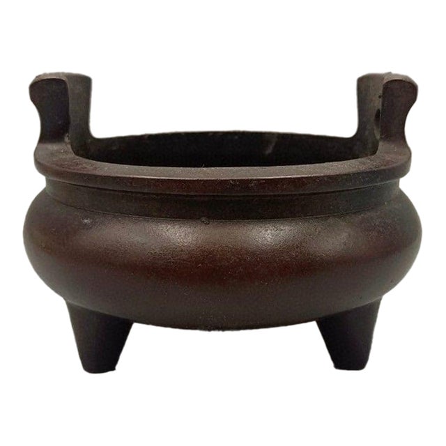 Vintage Heavy Bronze Incense Burner - Three-Legged Censer For Sale