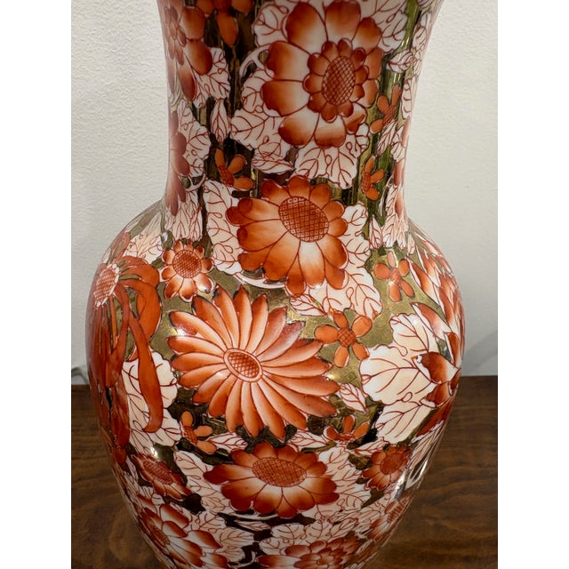 Wonderful Chinese export porcelain mille fleur floral chrysanthemum lamp in burnt orange and gold, an unusual color...