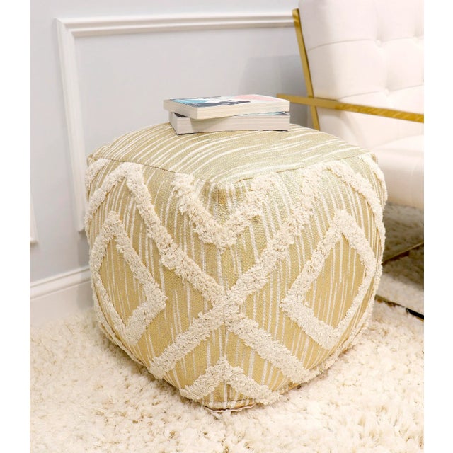 Modern Pasargad Home Grandcanyon Gold Cotton Pouf For Sale - Image 3 of 11