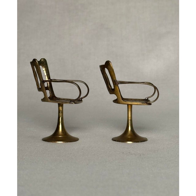 Metal Vintage English Traditional Miniature Solid Brass Chairs, a Pair For Sale - Image 7 of 11