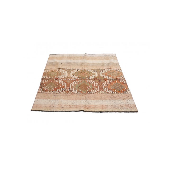 Mid-Century Modern Faded Vintage Decorative Kilim Rug - 4`1″ X 5`1″ For Sale - Image 3 of 6