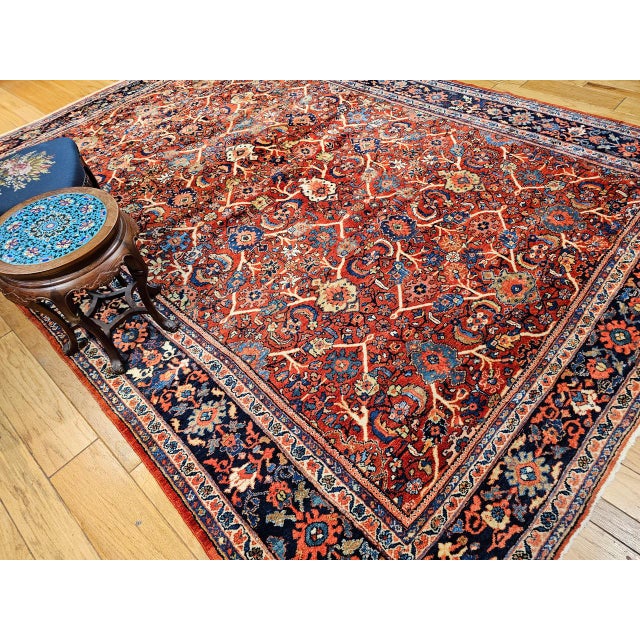 Antique Persian Mahal Sultanabad Rug, Hand-Knotted Wool, Geometric Pattern, 9x13, Red & Navy For Sale - Image 10 of 18