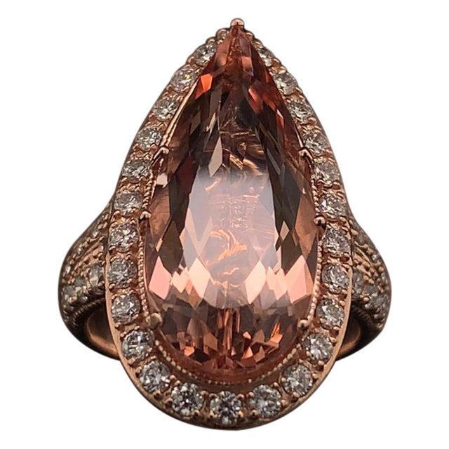 Morganite Diamond Ring 14k Rose Gold 6.91 TCW Certified For Sale - Image 12 of 16