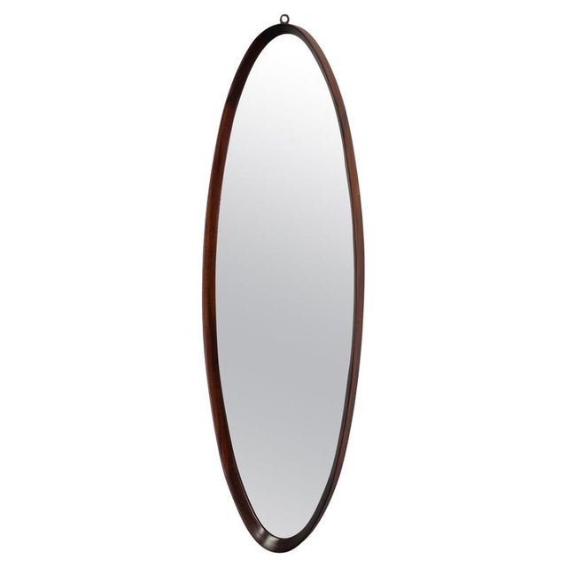 Mid-Century Italian Oval Teak Wall Mirror, 1980s For Sale - Image 10 of 10