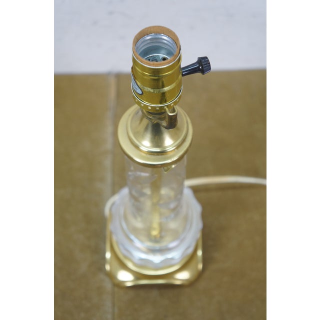 Brass Mid 20th Century German Lausitzer Hollywood Regency Brass Crystal Leaf Etched Vanity Lamp 20" For Sale - Image 8 of 15