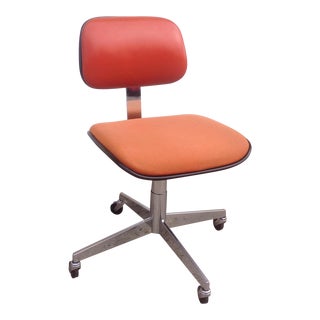 Steelcase Orange Vinyl & Tweed Swivel Chair For Sale
