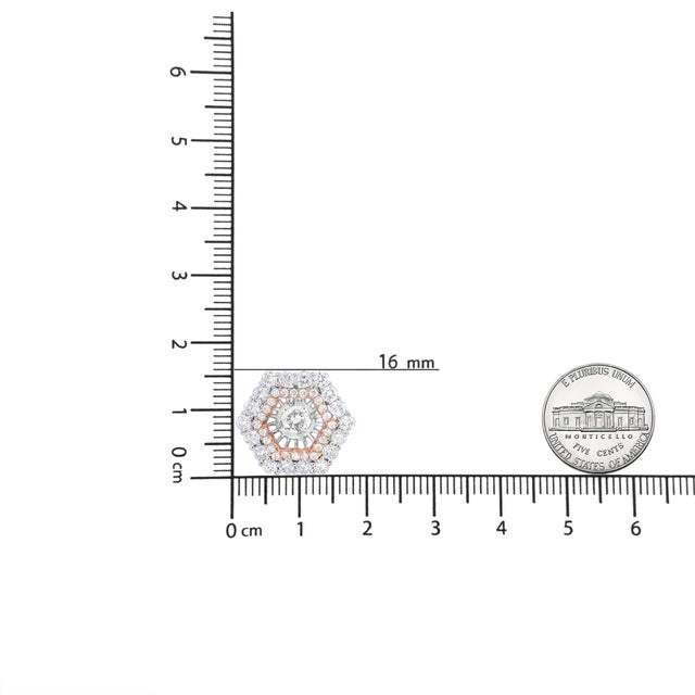Early 21st Century 14K Rose and White Gold 1 7/8 Cttw Round Diamond Double Halo Earring Jacket for 6mm Round Studs (G-H Color, VS2-SI1 Clarity) For Sale - Image 5 of 5
