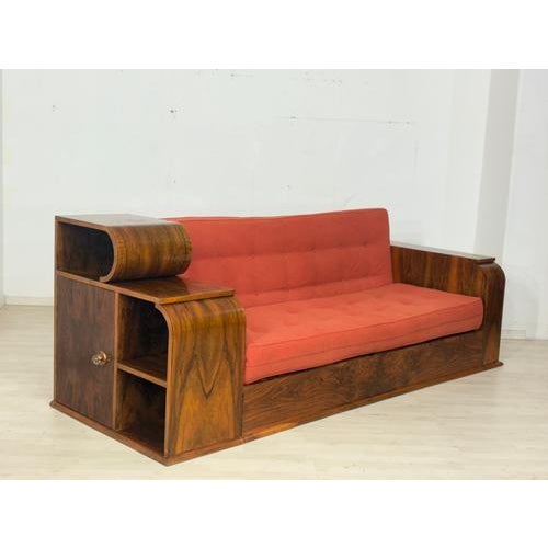 Rare Dutch Art Deco Sofa (circa 1930) – Solid Walnut. Exquisite vintage sofa from the Netherlands, made around 1930. This...