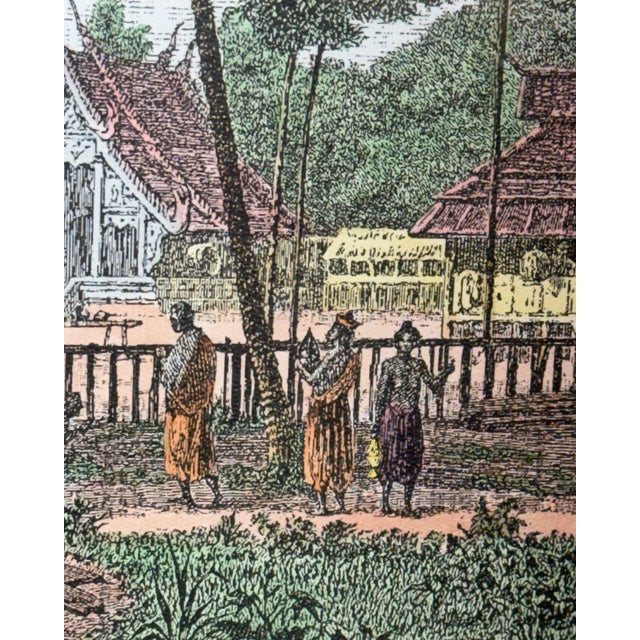 Chinoiserie Vintage Gilt Faux Bamboo Framed French Indochina Landscape Print - British Colonial Style For Sale - Image 3 of 12