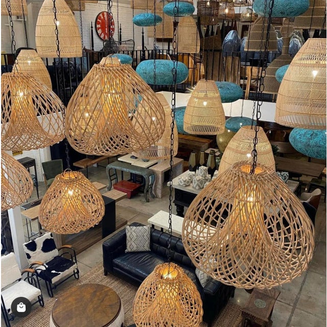 Tan Contemporary Rattan Java Drop Pendant Light Small For Sale - Image 8 of 12