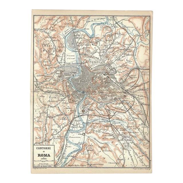 Anti Map of Rome Italy For Sale