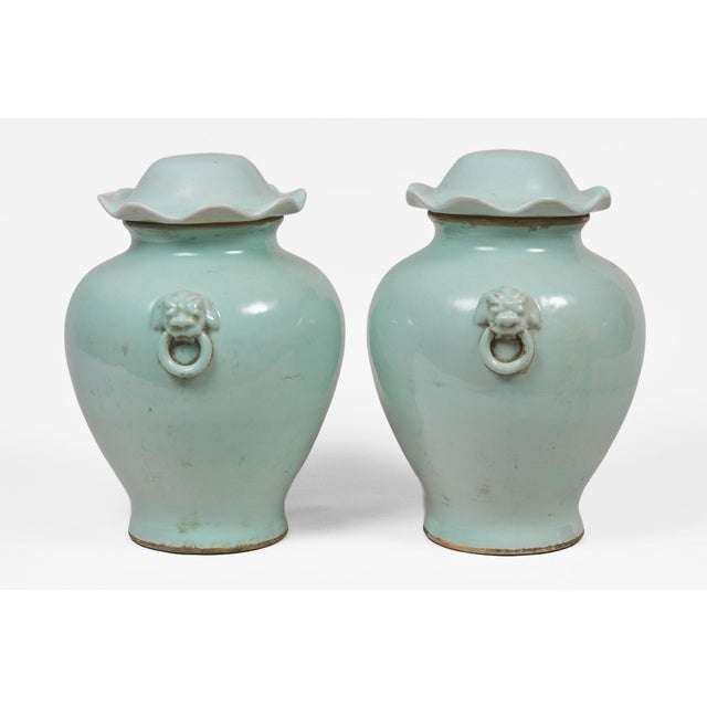 Late 19th Century Pair Chinese Celadon Vases With Lids For Sale - Image 4 of 9