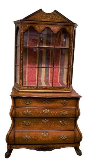 Antique Dutch Marquetry Display Cabinet