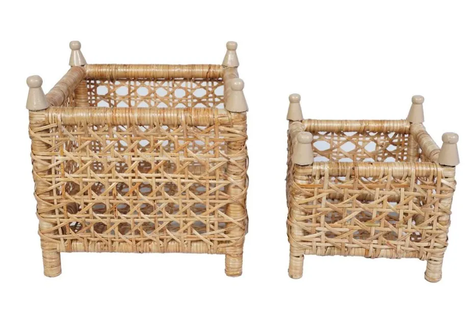 Cane Wicker Box Planter, Small