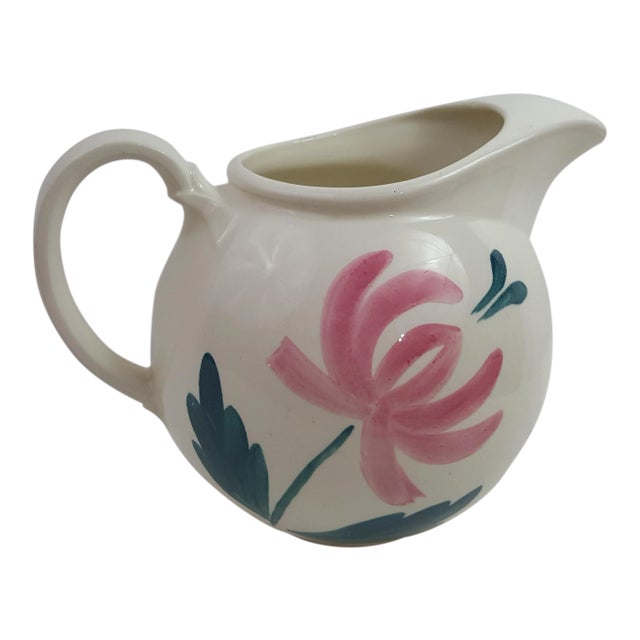 1941 Taylor Smith & Taylor Hand Painted Pink Tulip White Ball Pitcher For Sale