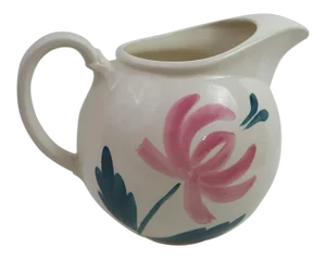 1941 Taylor Smith & Taylor Hand Painted Pink Tulip White Ball Pitcher