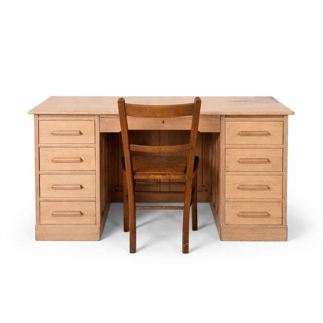 Vintage Pine and Oak Twin Pedestal Desk with Drawer For Sale - Image 12 of 12