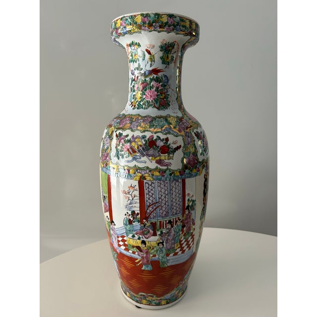 Metal Mid Century Chinese Famille Rose Floor Vase For Sale - Image 7 of 7